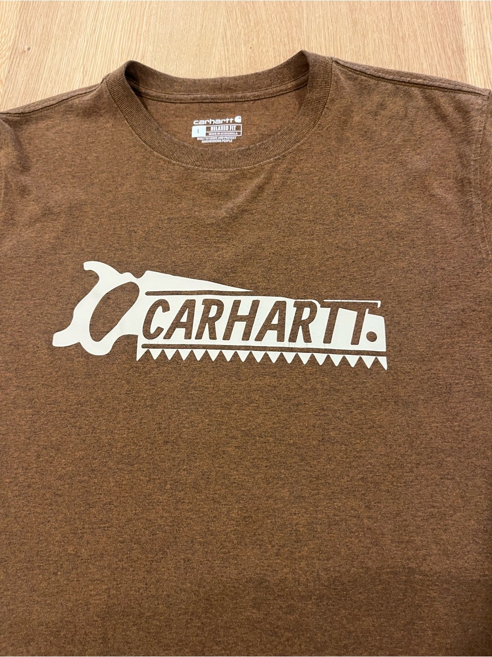 Carhartt Brown Short Sleeve Tee with White Logo Saw Graphic - Picture 4 of 6